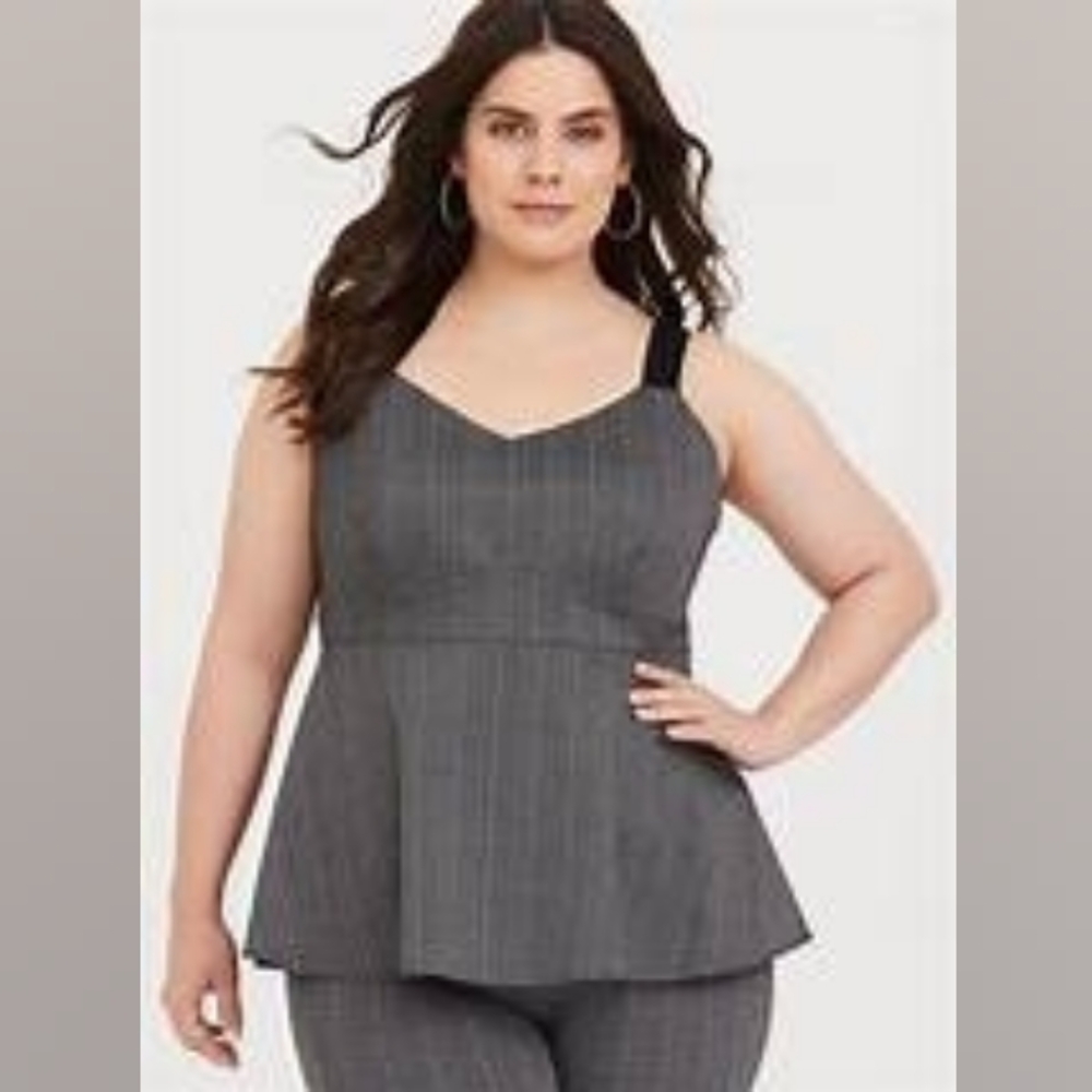 torrid Gray Pinstripe Peplum Tank with Black Straps